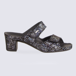 Mules Vital femme en cuir noir et argent confort et tendance