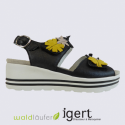 Sandales Waldlaufer, sandales à talon compensé femme en cuir noir