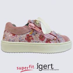 Baskets Superfit, baskets à lacets et glissière fille en cuir rose