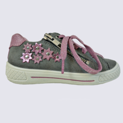 Baskets Superfit, baskets à fleurs fille en cuir gris et rose