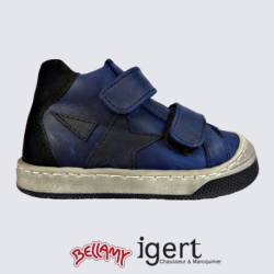 Chaussures Bellamy, chaussures à velcros bébé en cuir bleu