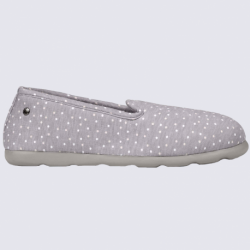 Chaussons Isotoner, chaussons confortables femme imprimé pois gris