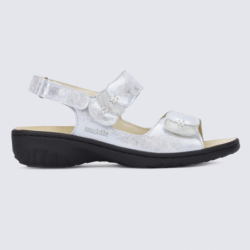 Sandales Mobils, sandales confortables femme en cuir argent