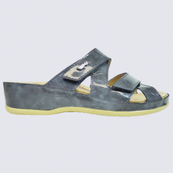 Mules Vital, mules confortables femme en cuir vernis apache gris