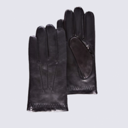 Gants Isotoner, gants homme en cuir d'agneau et doublure en soie et cachemire noir