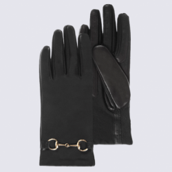 Gants Isotoner, gants à boucle élégants femme en cuir de mouton noir