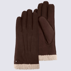 Gants pour femme Isotoner en cuir d'agneau pleine fleur marron