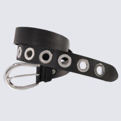 Ceinture Bernd Götz, ceinture à œillets métal femme en cuir noir