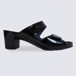 Mules Vital femme en cuir vernis noir confort et tendance