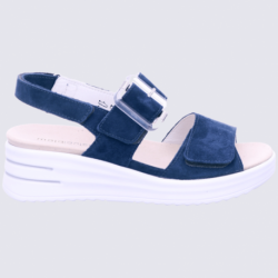 Sandales Waldlaufer, sandales compensées femme en cuir nubuck bleu