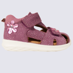 Sandales Superfit, sandales tendances fleurs filles en cuir et textile lilas rose