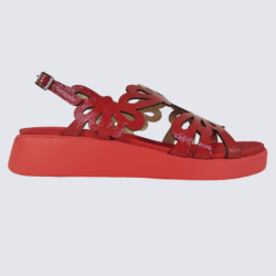 Sandales Wonders, sandales effet floral tendances femme en cuir rouge