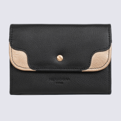 Porte-monnaie Hexagona, porte-monnaie bicolore femme en cuir noir/rose