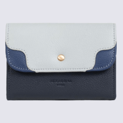 Porte-monnaie Hexagona, porte-monnaie bicolore femme en cuir bleu