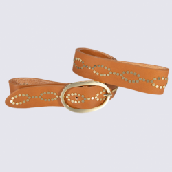 Ceinture Bernd Götz, ceinture cloutée tendance femme en cuir camel