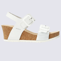 Sandales Mephisto, sandales à talon compensé femme en cuir nubuck blanc