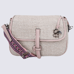 Sac porté épaule Charlotte, sac porté épaule en Raphia pour femme en cuir et raphia gris/rose