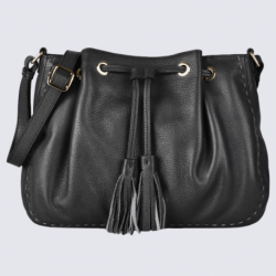 Sac à bandoulière Etrier, sac à bandoulière femme en cuir noir