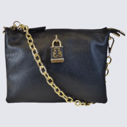 Sac porté épaule Lulu Castagnette, sac porté épaule chaine dorée femme noir