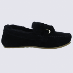 Chaussons Rohde, chaussons fourrés femme en cuir velours noir