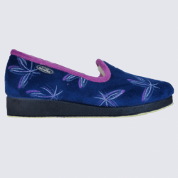 Chaussons Semelflex, chaussons charentaises fourrés motif floral femme bleu marine