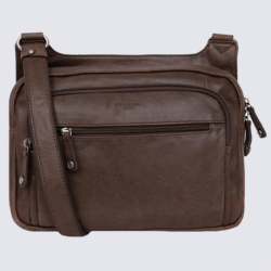 Sac reporter Hexagona, sac reporter à bandoulière homme en cuir vieilli marron