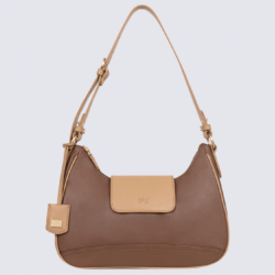 Sac porté épaule Hexagona, sac porté épaule ligne Olivia femme en cuir cognac/amande