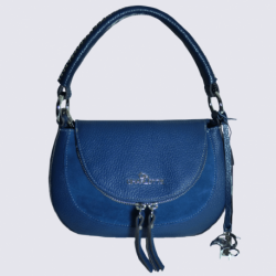 Sac à main Charlotte, sac à main tendance surpiqures visibles femme en cuir bleu