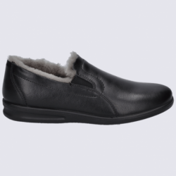 Chaussons Josef Seibel, chaussons fourrés homme en cuir noir