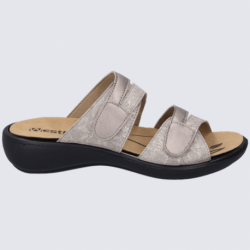 Mules Westland by Josef Seibel, mules à brides velcro femme en cuir irisé beige