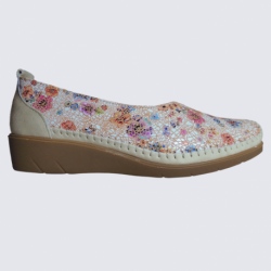 Ballerines Arima, ballerines à enfiler motif floral femme en cuir beige