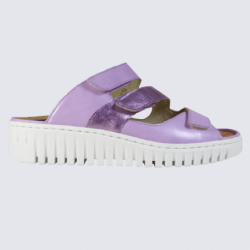 Sandales Waldlaufer, mules tendances métallisées femme en cuir violet lavande