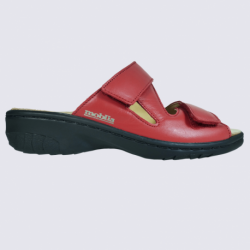 Mules Mobils, mules confortables femme en cuir rouge écarlate