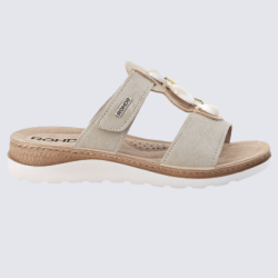 Mules Rohde, mules à bride velcro et bijou fantaisie femme beige