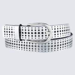 Ceinture Bernd Götz, ceinture ronds perforés femme en cuir argenté