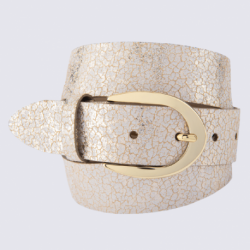 Ceinture Bernd Götz, ceinture tendance craquelée femme en cuir beige et doré