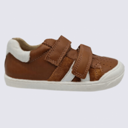 Baskets Bellamy, baskets à velcro bi-texture garçons en cuir brun cognac