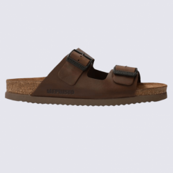 Mules Mephisto, mules ouvertes confortables homme en cuir marron