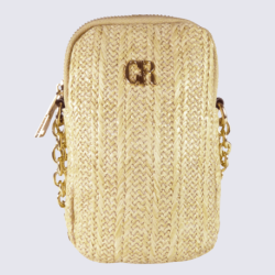 Sac téléphone Georges Rech, sac pour téléphone en paille chaîne dorée femme beige/noir