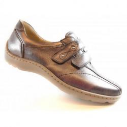 Chaussures Waldlaufer, chaussures à velcros grande largeur femme en cuir sable métallisé