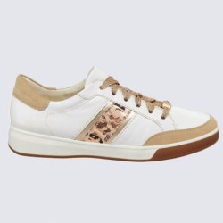 Baskets Ara, baskets à lacets tendance femme en cuir blanc et beige